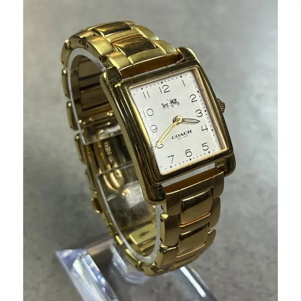 Coach Women's Gold Tone Thompson Tank Watch 24mm GP Stainless Steel 6.5